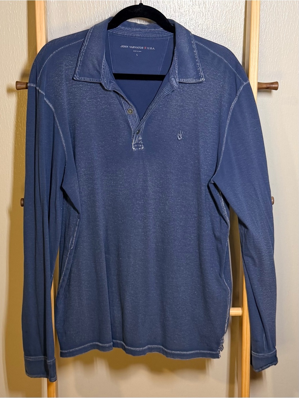 John Varvatos Long-Sleeve Polo — Washed Blue